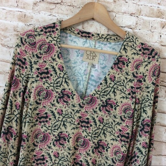 Chaser Tapestry Floral Bell Mini Dress Medium M Floral Bell Sleeves - Picture 5 of 10